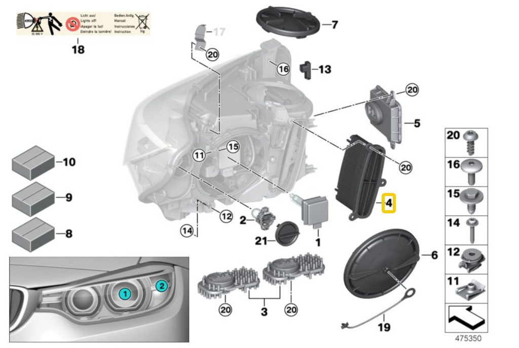 1x Nowy Oryginalny Moduł Led Sterownik AHL do Reflektorów Skrętnych Bixenon BMW 3 F80 M3 LCI 4 F32 F82 M4 F33 F83 M4 F36 X5 F15 M F85 X6 F16 M F86 7396128