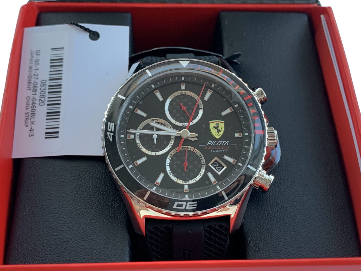 NOWY ZEGAREK ORYGINALNY FERRARI PILOTA EVOLUZIONE CARBON FIBER 10 BAR