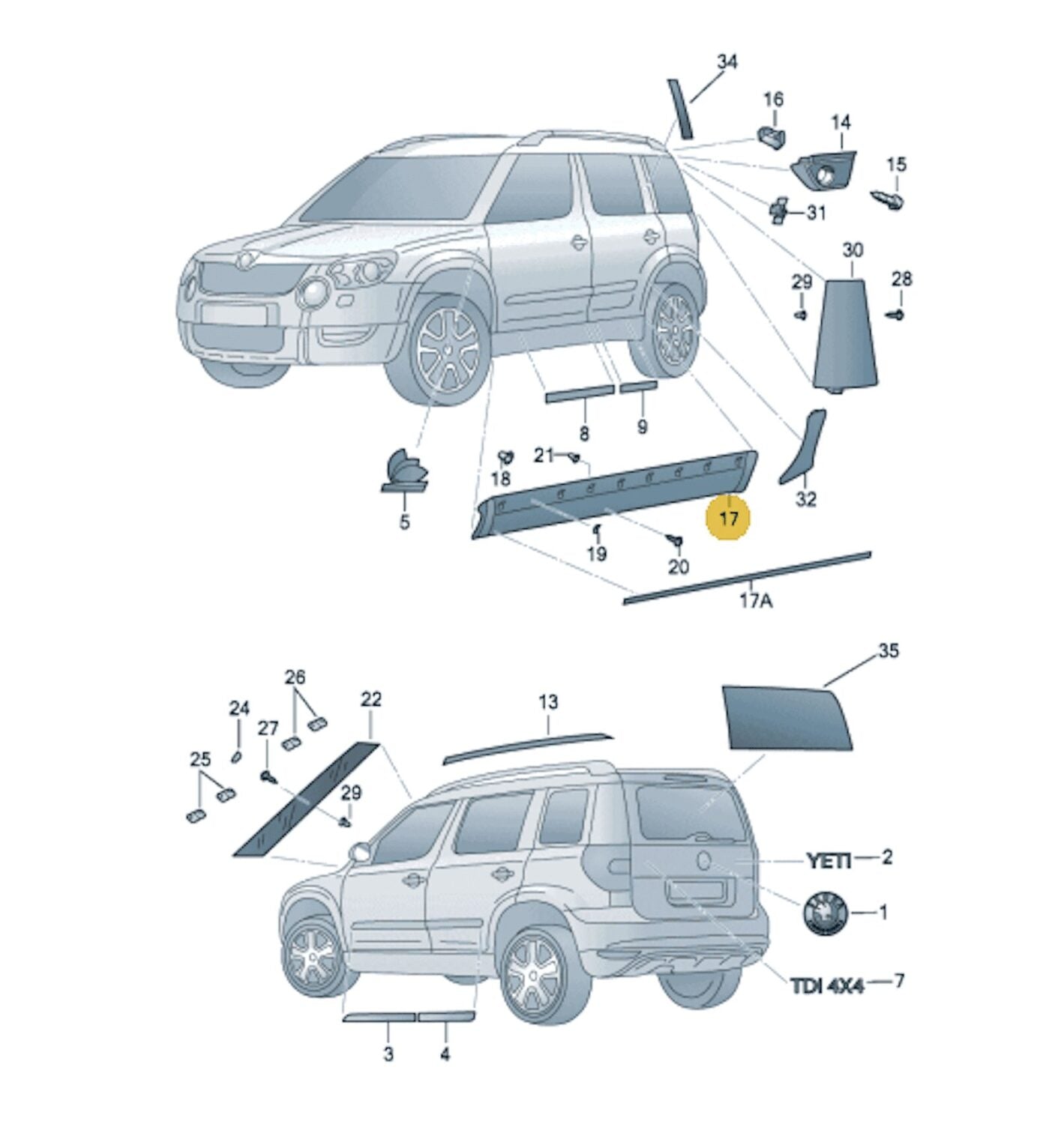 NOVÁ ORIGINÁLNÍ PRAHOVÁ LIŠTA PRAVÁ SKODA YETI 5L6 MONE CARLO 5L0071685A 5L6853752