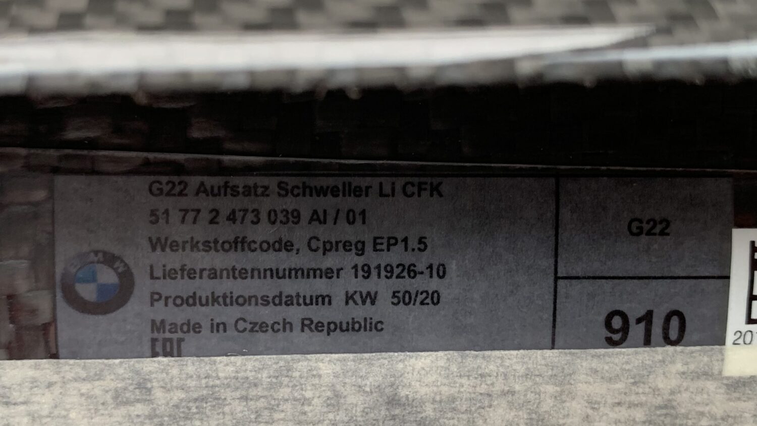 2X NOUVEAU SEUIL DE COUVERTURE LATÉRALE OE CARBONE BMW M4 G22 51772473039 2473038 2473039