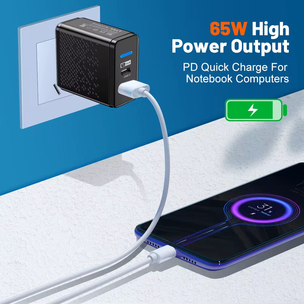 NOWA Szybka Ładowarka 65W USB-C + USB-A iPhone Samsung Xiaomi Macbook