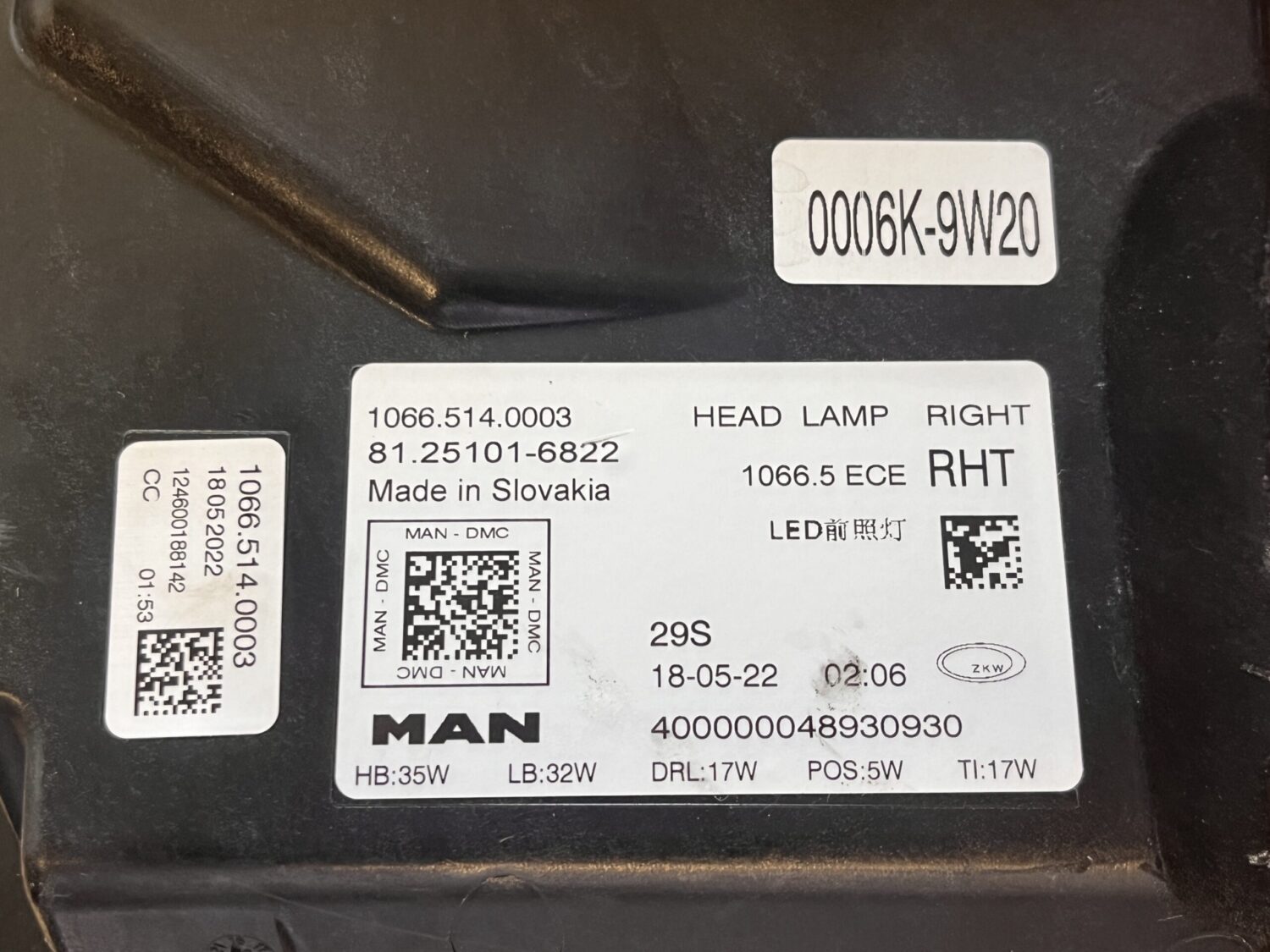 NEU OEM SCHEINWERFER LAMPE RECHTS MAN TG3 TGS TGL TGX II 2020 - 81.25101-6822