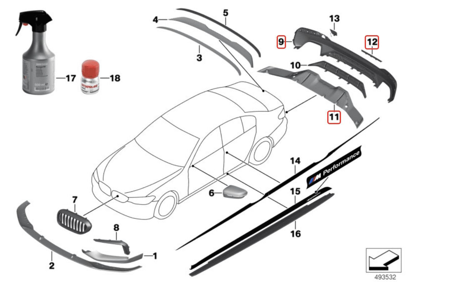 NUOVO OE SPOILER POSTERIORE CARBONIO TAPPO PARAURTI + 1X COPERTURA BMW 5 G30 M-PERFORMANCE 51192412405 - 51122412413